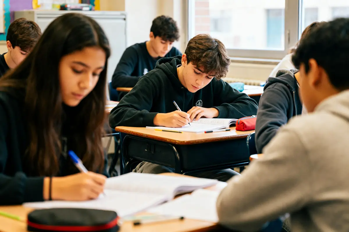 Étudiants concentrés pendant un cours à l'IUT d'Orsay en pleine rédaction écrite