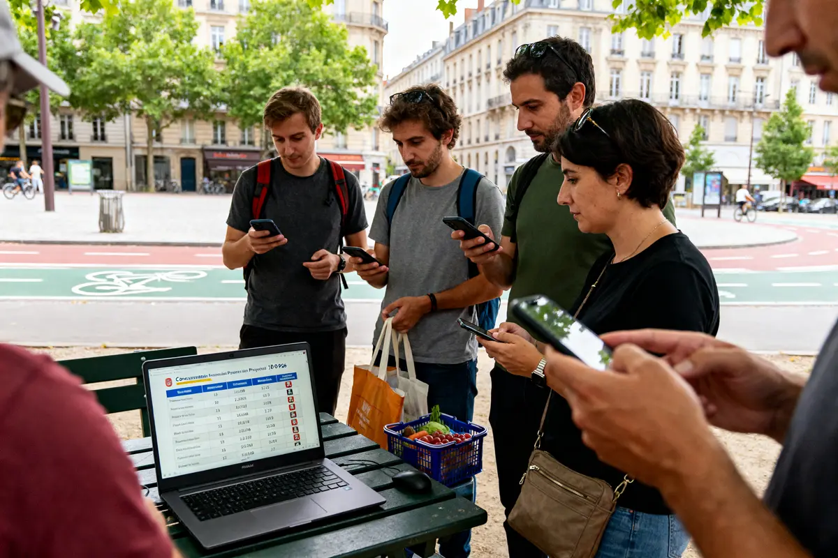 Des personnes consultent les résultats du CRPE à Lille sur téléphones et ordinateur portable