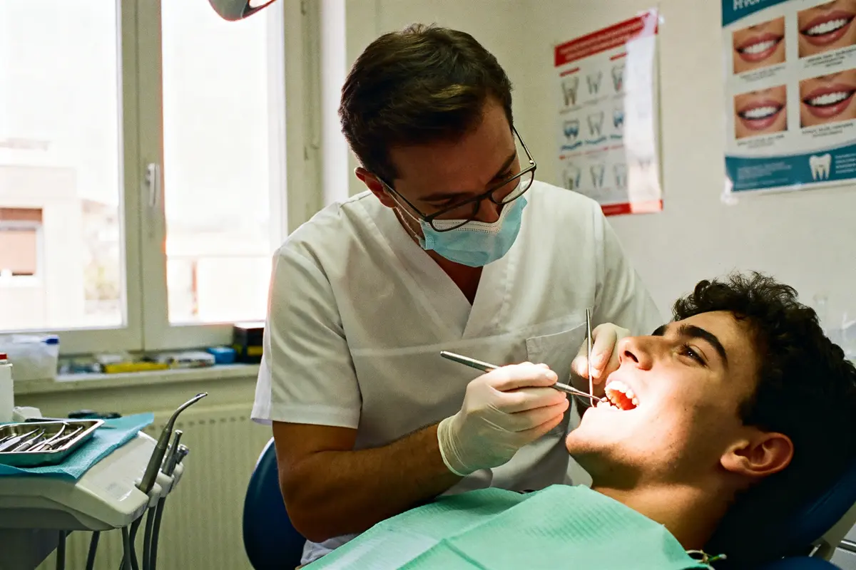 Orthodontiste examinant un patient dans un cabinet dentaire spécialisé en soins orthodontiques