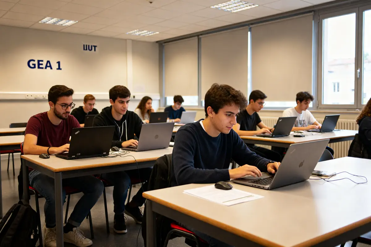 Étudiants travaillant sur ordinateurs en classe du département GEA à l'IUT Lyon 1