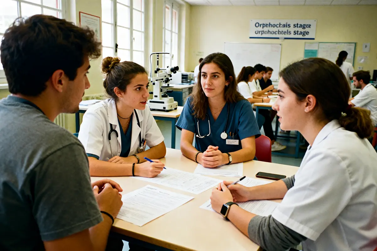 Étudiants en discussion à l’école d’orthoptie pendant un séminaire de formation collaborative