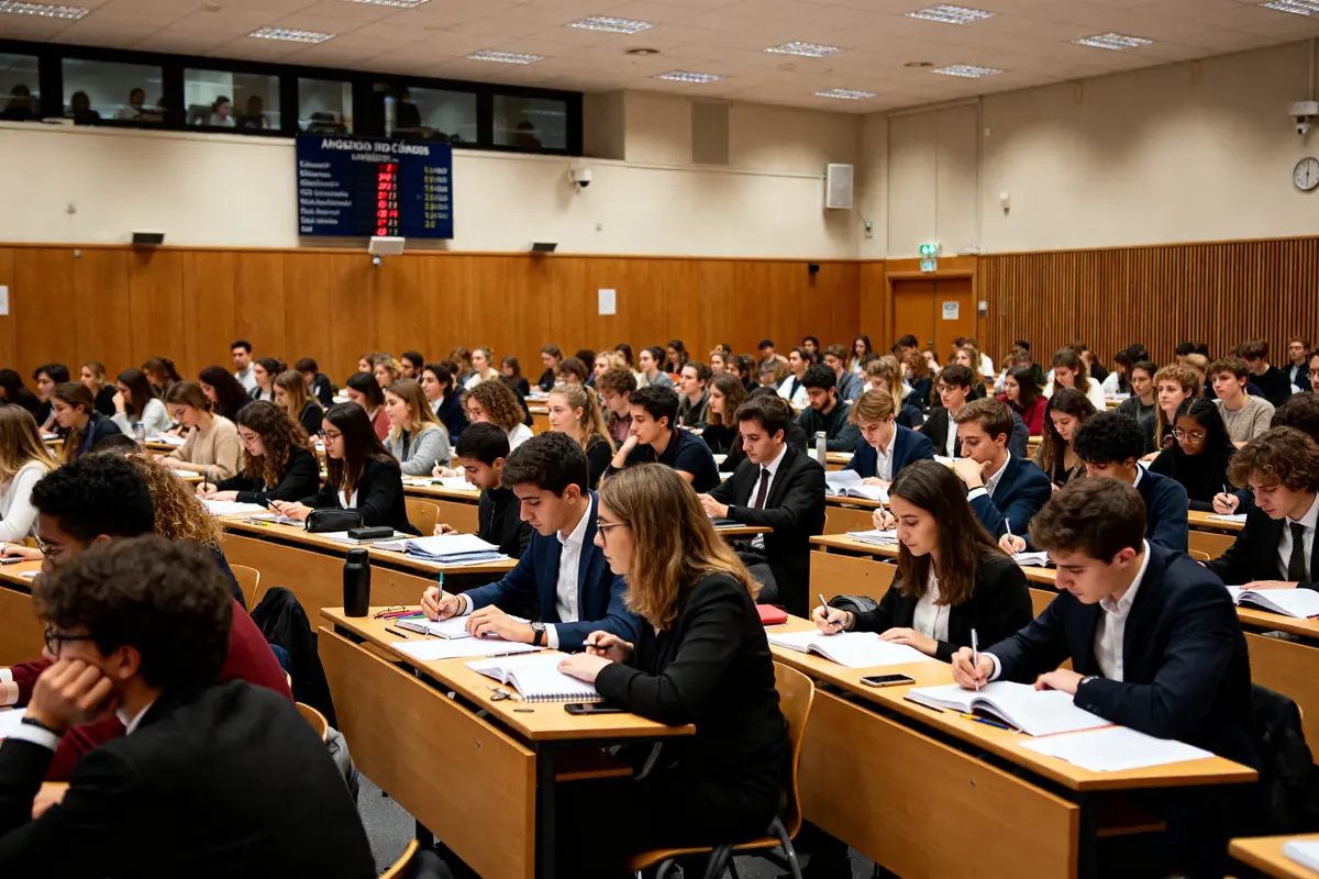 Étudiants en examen dans un amphithéâtre à la faculté de droit d’Angers