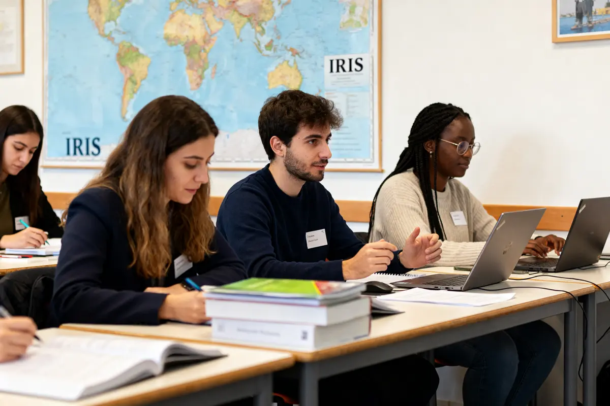 Étudiants en classe concentrés pendant une formation sur l'iris face aux ordinateurs portables