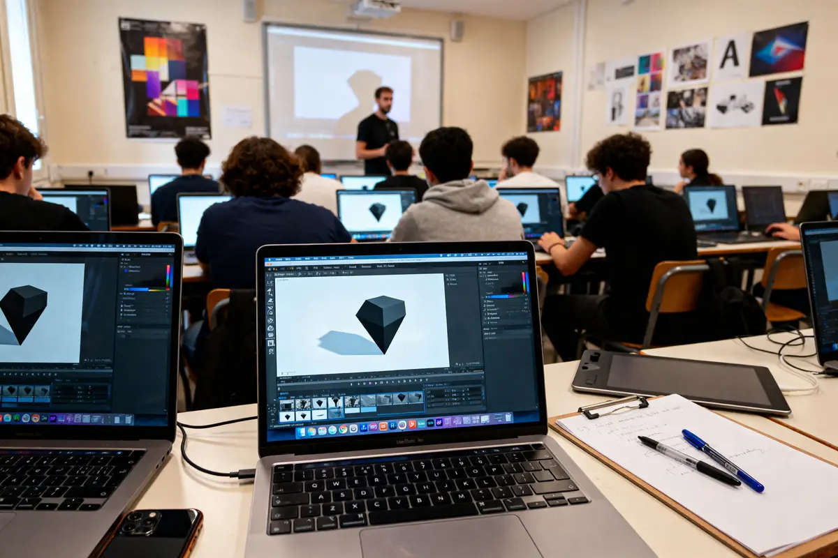 Des étudiants suivent une formation en motion design à Montpellier avec leurs ordinateurs portables