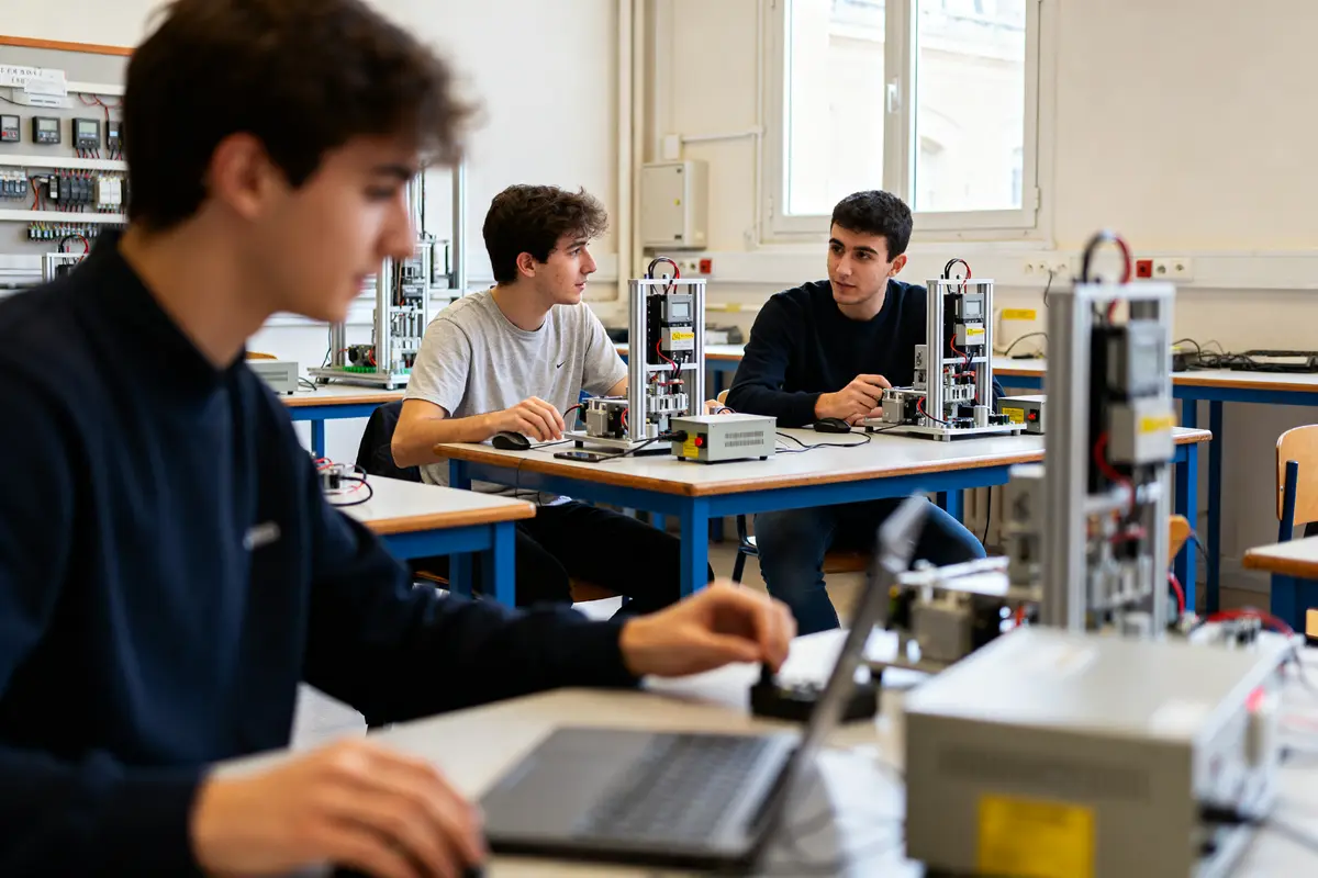 Étudiants participant à une formation en automatisme tertiaire à Paris en salle de classe.