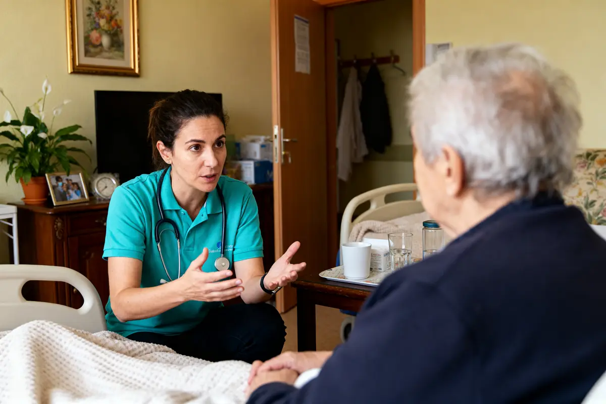 Aide soignante discutant avec un patient, illustrant le métier d'accompagnant éducatif et social