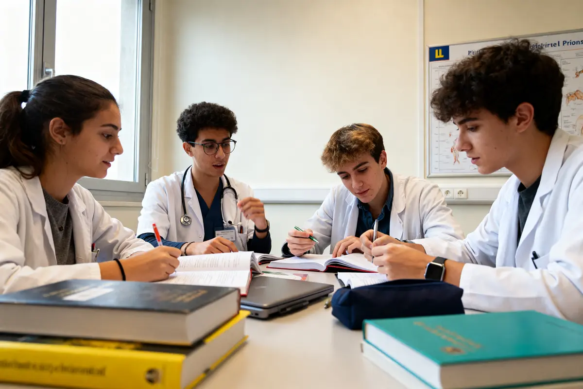 Étudiants en médecine travaillant en groupe pour comprendre ce qu'est la PACES