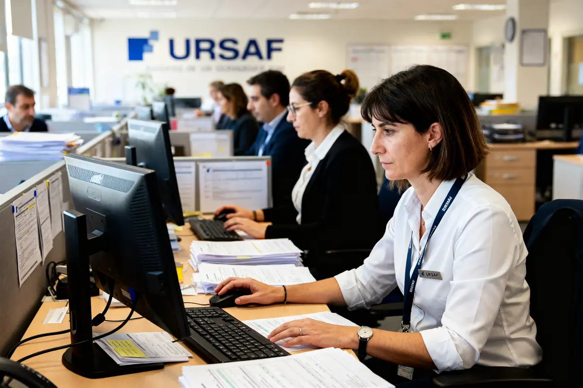 Employés travaillant dans un bureau de l'Urssaf pour expliquer qu'est-ce que l'Urssaf