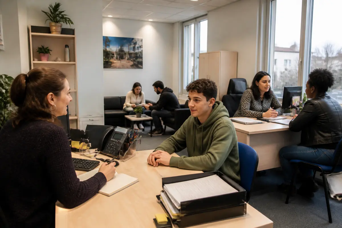 Des jeunes discutent avec des conseillers à la mission locale de Tassin.